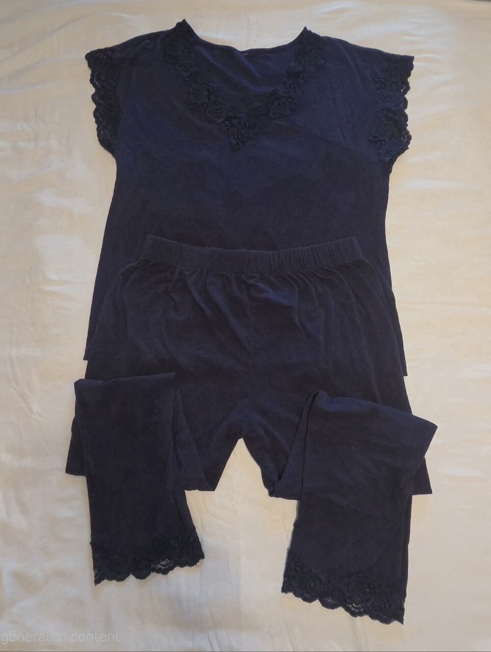 Liz Claiborne Navy Lace-Trim Pajama Set
